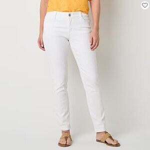 Liz Claiborne Sara Slim Leg White Jeans Size 18 Flex-Fit Waistband Tummy Panel